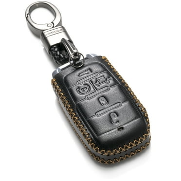 Vitodeco Genuine Leather Keyless Entry Remote Control Smart Key Case Cover with Key Chain Compatible for RAM 1500 2019-2025 (5-Button with Tailgate, Black)