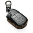 thumbnail image 1 of Vitodeco Genuine Leather Keyless Smart Key Fob Case Cover with Key Chain Compatible for Maserati Ghibli, Levante, Quattroporte (Light Button, Black), 1 of 6