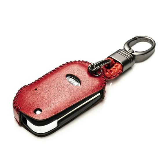 Vitodeco Genuine Leather Smart Flip Key Fob Remote Case with Key Holder Compatible for KIA Sportage, KIA Forte - 4-Button, Red