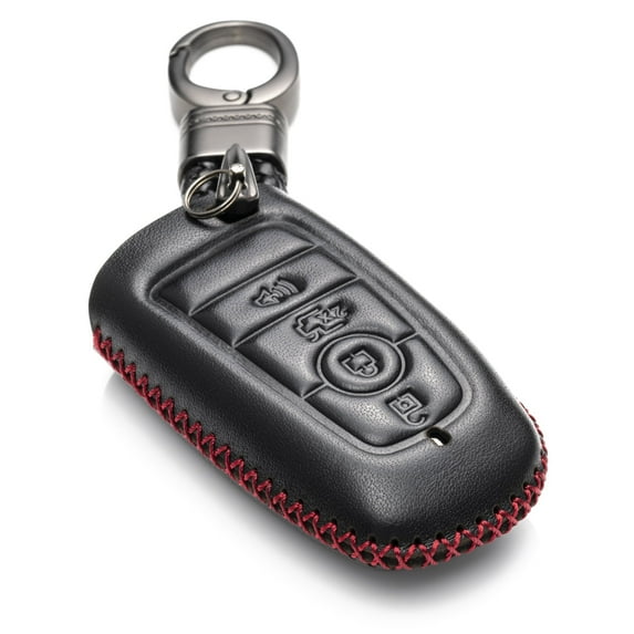 Vitodeco Leather Smart Key Fob Case Cover Protector Compatible with Ford (2018 - 2026 Models) - 4-Button, Black/Red