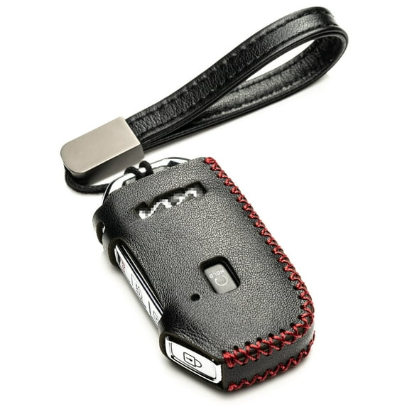 Vitodeco Genuine Leather Smart Key Fob Case Compatible with KIA Soul, Seltos, Sportage, NIRO, Sorento, Telluride, Rio, Forte, K5 2022-2025 New Emblem (5-Button, Black/Red)