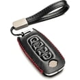 thumbnail image 1 of Vitodeco Genuine Leather Smart Key Fob Case Compatible with Nissan Sentra, Versa, Rogue, Pathfinder, Murano, Kicks, Ariya, Armada (Remote Start Button, Black/Red), 1 of 5