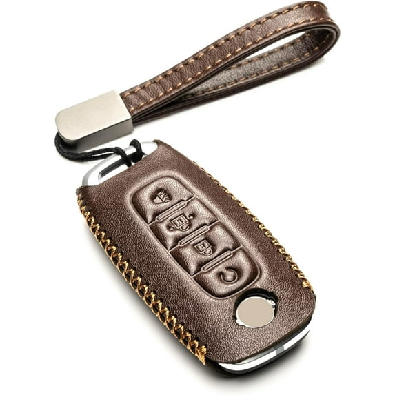 Vitodeco Genuine Leather Smart Key Fob Case Compatible with Nissan Sentra, Versa, Rogue, Pathfinder, Murano, Kicks, Ariya, Armada (Remote Start Button, Brown)
