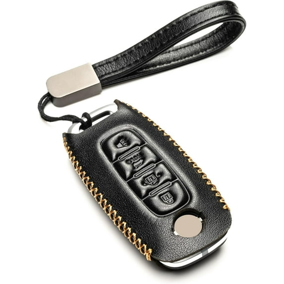 Vitodeco Genuine Leather Smart Key Fob Case Compatible with Nissan Sentra, Versa, Rogue, Pathfinder, Murano, Kicks, Ariya, Armada (Trunk Button, Black)
