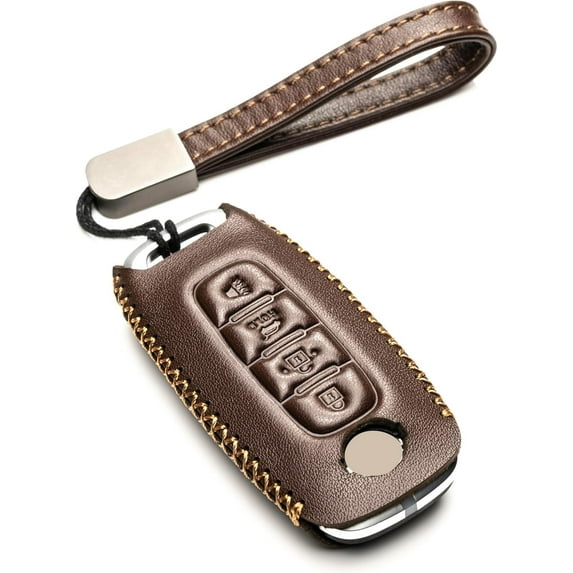 Vitodeco Genuine Leather Smart Key Fob Case Compatible with Nissan Sentra, Versa, Rogue, Pathfinder, Murano, Kicks, Ariya, Armada (Trunk Button, Brown)