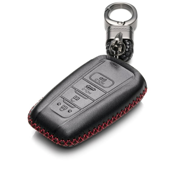 Vitodeco Genuine Leather Smart Key Fob Case Compatible with Toyota Rav4, Camry, Prius, Highlander, CH-R, Avalon, Toyota 86, Mirai (4 Buttons, Black/Red)