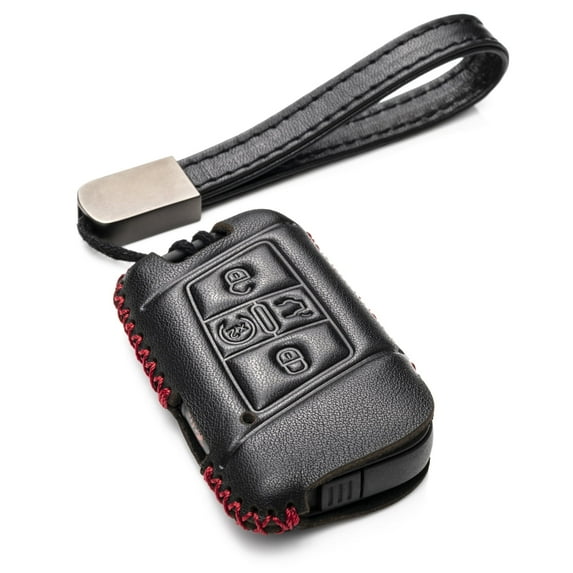 Vitodeco Genuine Leather Smart Key Fob Case Compatible with Volkswagen Atlas, Jetta, Passat, Arteon, Tiguan, Golf GTI, Golf R 2018 - 2024 (5-Button, Black/Red)