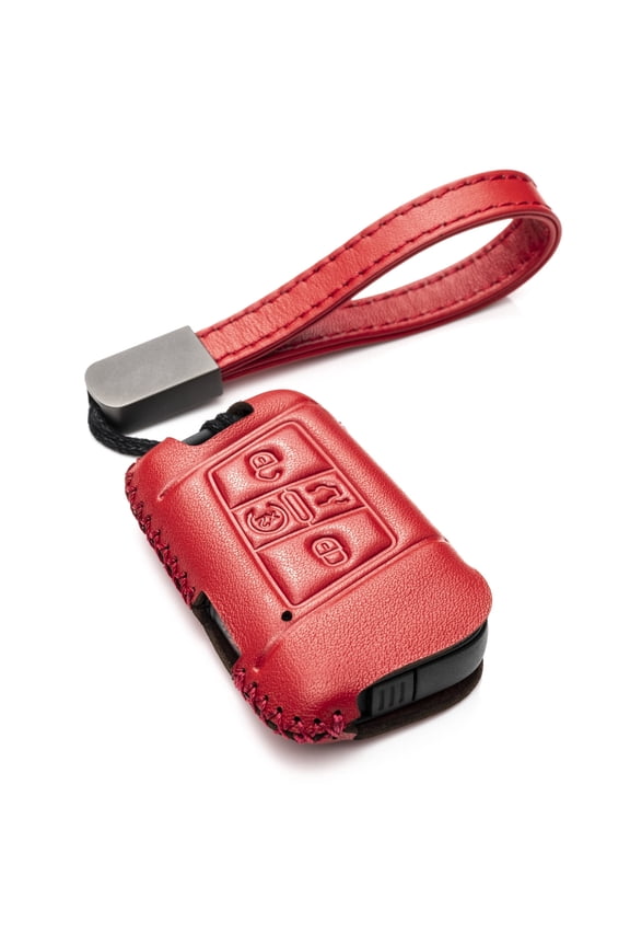 Genuine Leather Smart Key Fob Case Compatible with Volkswagen Atlas, Jetta, Passat, Arteon, Tiguan, Golf GTI, Golf R 2018 - 2024 (5-Button, Red)