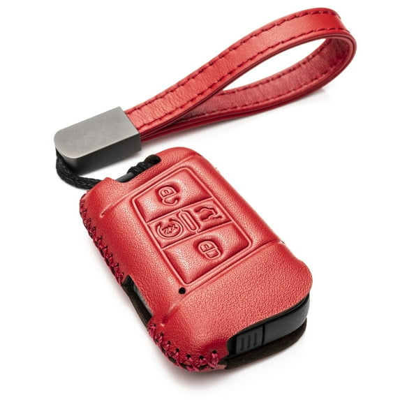 Vitodeco Genuine Leather Smart Key Fob Case Compatible with Volkswagen Atlas, Jetta, Passat, Arteon, Tiguan, Golf GTI, Golf R 2018 - 2024 (5-Button, Red)