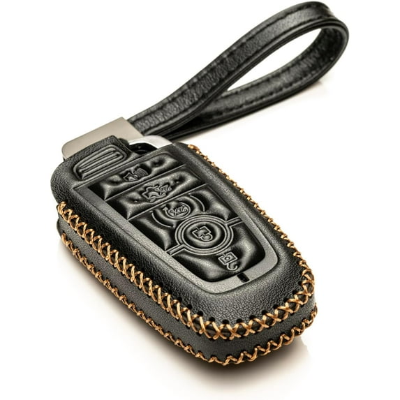 Vitodeco Genuine Leather Smart Key Fob Case Compatible with Ford Mustang (2018-2026), Ford Mustang Mach-E (2021-2026) (5-Button, Black)