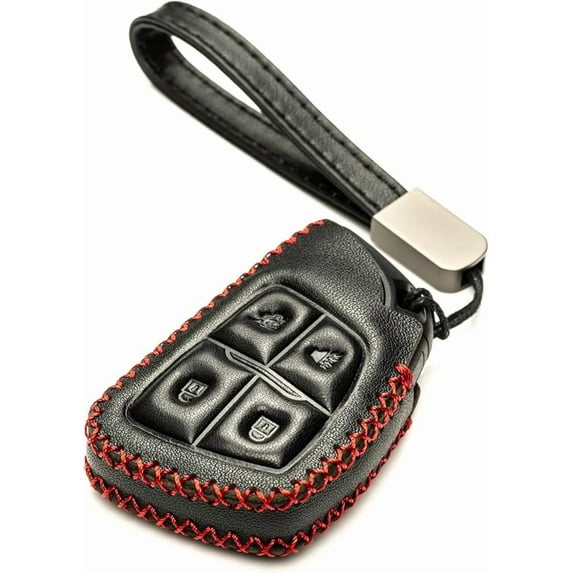 Vitodeco Genuine Leather Smart Key Fob Case Compatible with GMC Canyon, Sierra, Yukon, Acadia, Terrain (2021 - 2026 Models) - 4 Buttons, Black/Red