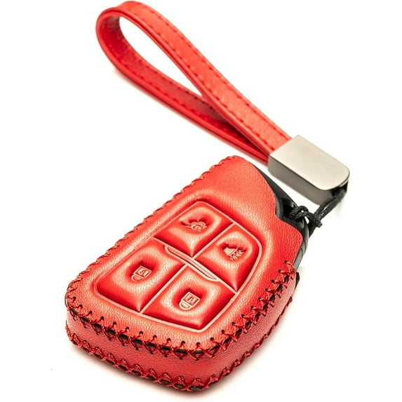 Vitodeco Genuine Leather Smart Key Fob Case Compatible with GMC Canyon, Sierra, Yukon, Acadia, Terrain (2021 - 2026 Models) - 4 Buttons, Red