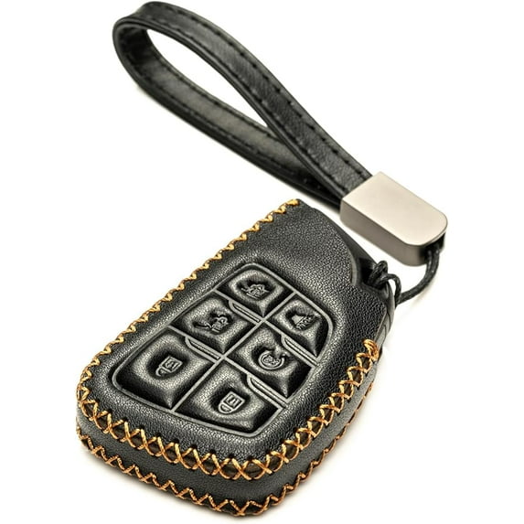Vitodeco Genuine Leather Smart Key Fob Case Compatible with GMC Canyon, Sierra, Yukon, Acadia, Terrain (2021 - 2026 Models) - 6 Buttons, Black