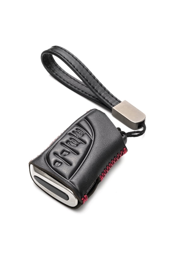 Genuine Leather Smart Key Fob Case Compatible with Lexus ES, Lexus UX, Lexus NX, Lexus GX, Lexus LX 600 (4-Button, Black/Red)