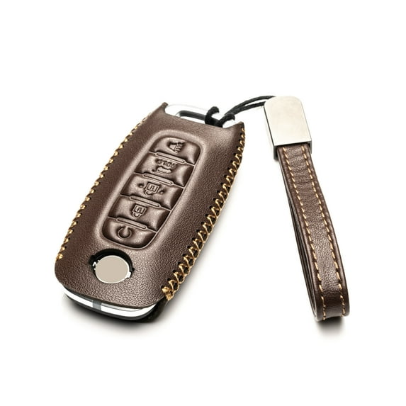 Vitodeco Genuine Leather Smart Key Fob Case Compatible with Nissan Sentra, Versa, Rogue, Pathfinder, Murano, Kicks, Ariya, Armada (5-Button, Brown)