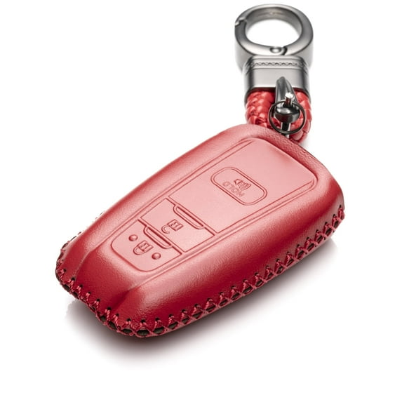 Vitodeco Genuine Leather Smart Key Fob Case Compatible with Toyota Rav4, Camry, Prius, Highlander, CH-R, Avalon, Toyota 86, Mirai (3 Buttons, Red)