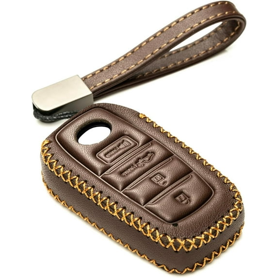 Vitodeco Genuine Leather Smart Key Fob Case Compatible with Toyota Tacoma, Toyota Tundra 2022-2026 (4-Button, Brown)