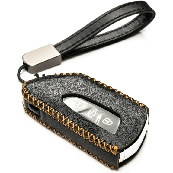 Vitodeco Genuine Leather Smart Key Fob Case Compatible with Volkswagen MK8 Golf GTI, ID4, Atlas (3-Button, Black)