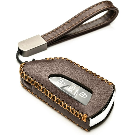 Vitodeco Genuine Leather Smart Key Fob Case Compatible with Volkswagen MK8 Golf GTI, ID4, Atlas (3-Button, Brown)