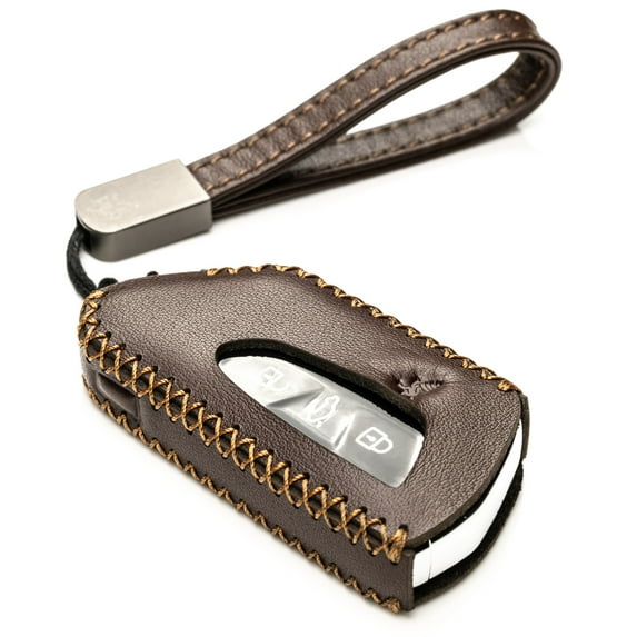Vitodeco Genuine Leather Smart Key Fob Case Compatible with Volkswagen MK8 Golf GTI, ID4, Atlas (4-Button, Brown)