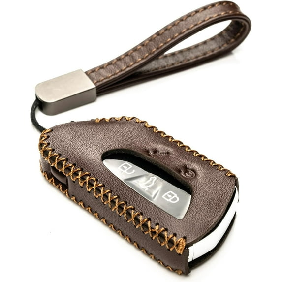Vitodeco Genuine Leather Smart Key Fob Case Compatible with Volkswagen MK8 Golf GTI, ID4, Atlas (5-Button, Brown)