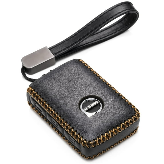 Vitodeco Genuine Leather Smart Key Fob Case Compatible with Volvo XC60, XC90, S90, V90 2019-2025 (4-Button, Black)