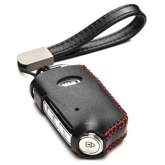 Vitodeco Genuine Leather Smart Key Fob Case Cover Compatible with Kia Stinger (2019-2023 Models) - 4-Button, Black/Red
