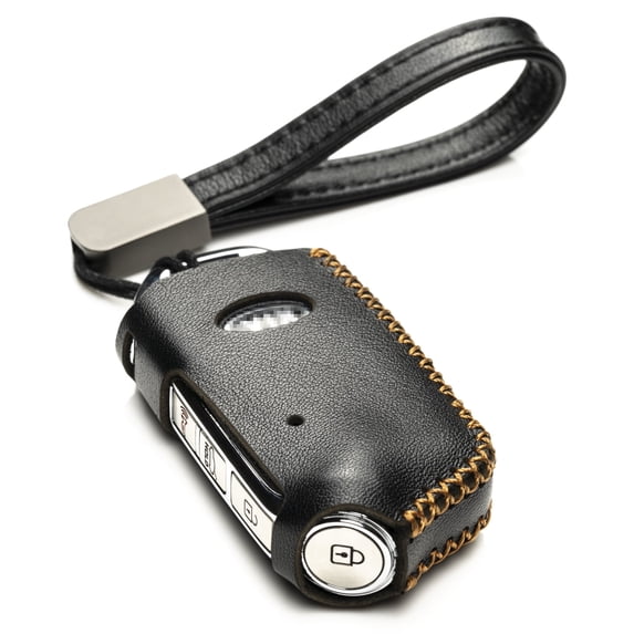 Vitodeco Genuine Leather Smart Key Fob Case Cover Compatible with Kia Stinger (2019-2023 Models) - 4-Button, Black