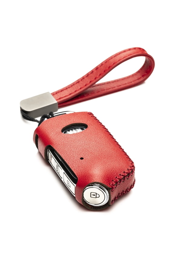 Genuine Leather Smart Key Fob Case Cover Compatible with Kia Stinger (2019-2023 Models) - 4-Button, Red