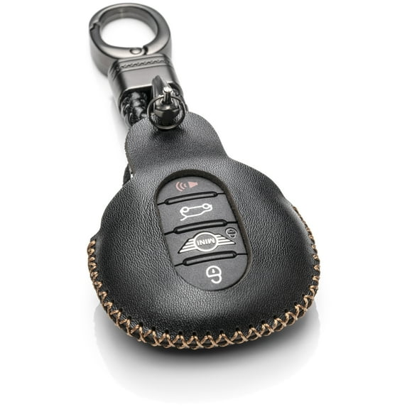 Vitodeco Genuine Leather Smart Key Fob Case Cover Compatible with Mini Cooper, Clubman, Hardtop, Convertible, Countryman 2025 (3 or 4 Buttons, Black)