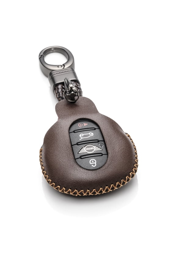 Genuine Leather Smart Key Fob Case Cover Compatible with Mini Cooper, Clubman, Hardtop, Convertible, Countryman 2025 (3 or 4 Buttons, Brown)