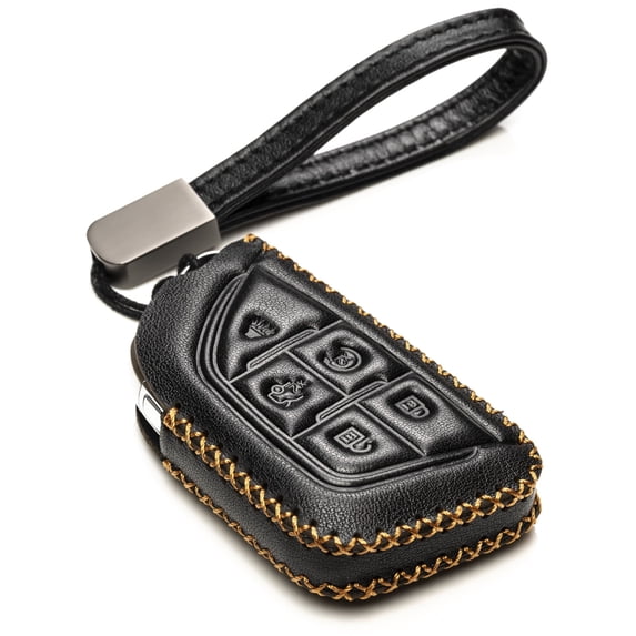 Vitodeco Genuine Leather Smart Key Fob Case Cover Protector- Compatible with Cadillac CT4, CT5, VISTIQ, OPTIQ, Lyriq (2020 - 2026 Models)- 5-Button, Black