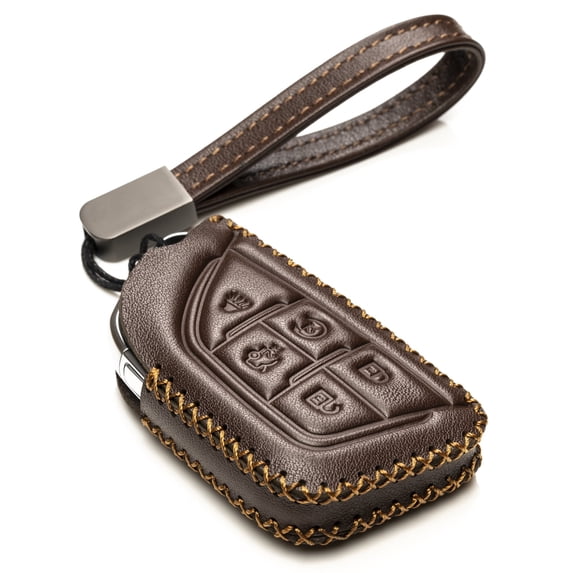 Vitodeco Genuine Leather Smart Key Fob Case Cover Protector- Compatible with Cadillac CT4, CT5, VISTIQ, OPTIQ, Lyriq (2020 - 2026 Models)- 5-Button, Brown