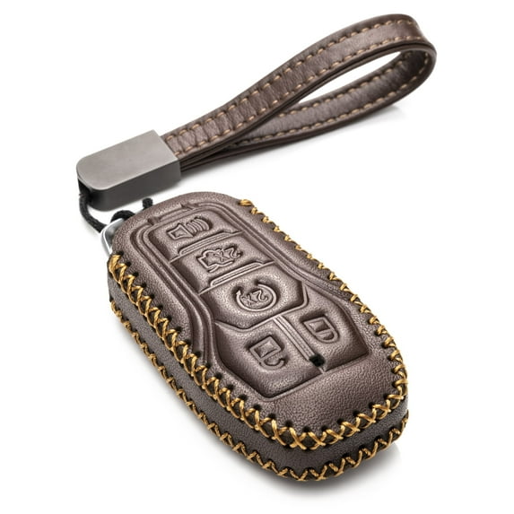 Vitodeco Genuine Leather Smart Key Fob Case Cover Protector Compatible for Ford Fusion, Explorer, Escape, Edge, F-150, Mustang (2015 - 2017 Models) - 5-Button, Brown