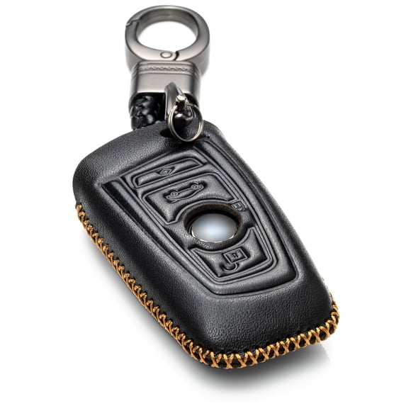 Vitodeco Genuine Leather Smart Key Fob Case Cover Protector Compatible for BMW 1, 3, 4, 5, 6, 7 Series, X1, X3, X4 - 4 Buttons, Black