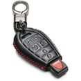 thumbnail image 1 of Vitodeco Genuine Leather Smart Key Fob Case Cover Protector with Leather Key Chain Compatible for Dodge Grand Caravan (2008 - 2020 Models) - 7-Button, Black/Red, 1 of 5