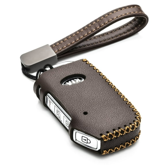 Vitodeco Genuine Leather Smart Key Fob Case for Kia Soul, Seltos, Sportage, Niro, Sorento, Telluride (2019-2022 Models) - 4 Buttons, Brown