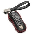 thumbnail image 1 of Vitodeco Genuine Leather Smart Key Fob Case Cover Protector with Leather Key Strap Compatible for 2020 - 2025 Porsche Cayenne, Macan, Panamera, 718, 911 (3-Button, Black/Red), 1 of 6