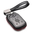thumbnail image 1 of Vitodeco Genuine Leather Smart Key Fob Case Cover Protector with Leather Key Strap Compatible for 2015-2022 GMC Yukon, Yukon XL, Yukon Denali (6-Button, Black/Red), 1 of 5