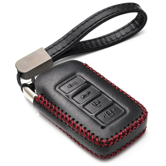 Vitodeco Genuine Leather Smart Key Fob Case Cover Protector Suitable for 2014-2025 Lexus UX, NX, RX, GX, LX, IS, ES, GS, LS (4-Button, Black/Red)