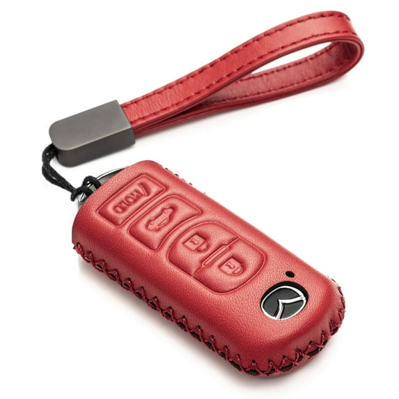 Vitodeco Genuine Leather Smart Key Fob Case Cover Protector - Compatible for Mazda 3, 6, CX-5, CX-7, CX-9, MX-5 Miata, Atenza Axela - 4 Buttons, Red