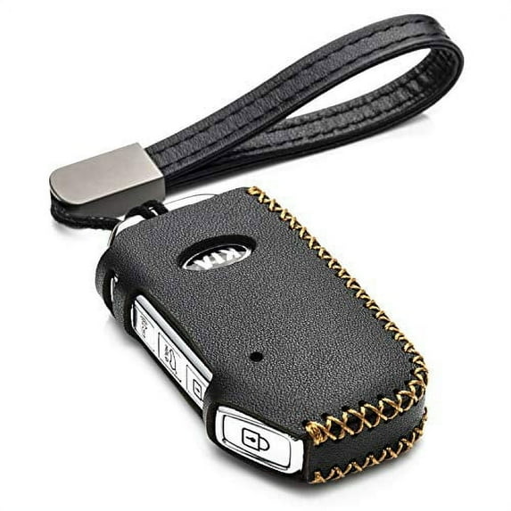 Vitodeco Genuine Leather Smart Key Fob Case Cover for 2019-2022 Kia Models, Black