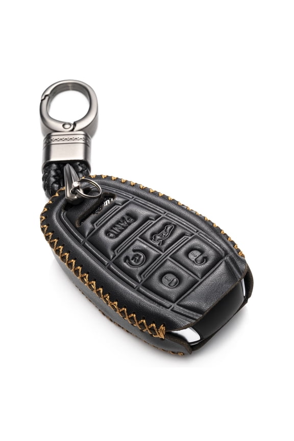 Genuine Leather Smart Key Fob Case Protector Compatible for Alfa Romeo Giulia, Stelvio, Tonale (2017 - 2025 Models) - 5-Button, Black