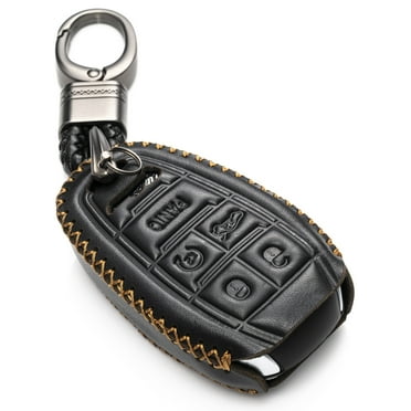 Vitodeco Genuine Leather Smart Key Fob Case Protector with Key Chain Compatible for Alfa Romeo Giulia, Stelvio, 4C Spider 2017-2025 (5-Button, Black)