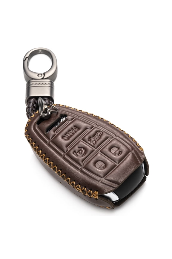 Genuine Leather Smart Key Fob Case Protector Compatible for Alfa Romeo Giulia, Stelvio, Tonale (2017 - 2025 Models) - 5-Button, Brown