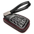 thumbnail image 1 of Vitodeco Genuine Leather Smart Key Fob Case with Leather Key Strap Compatible for 2021 Chevrolet Suburban Tahoe (6-Button, Black/Red), 1 of 6