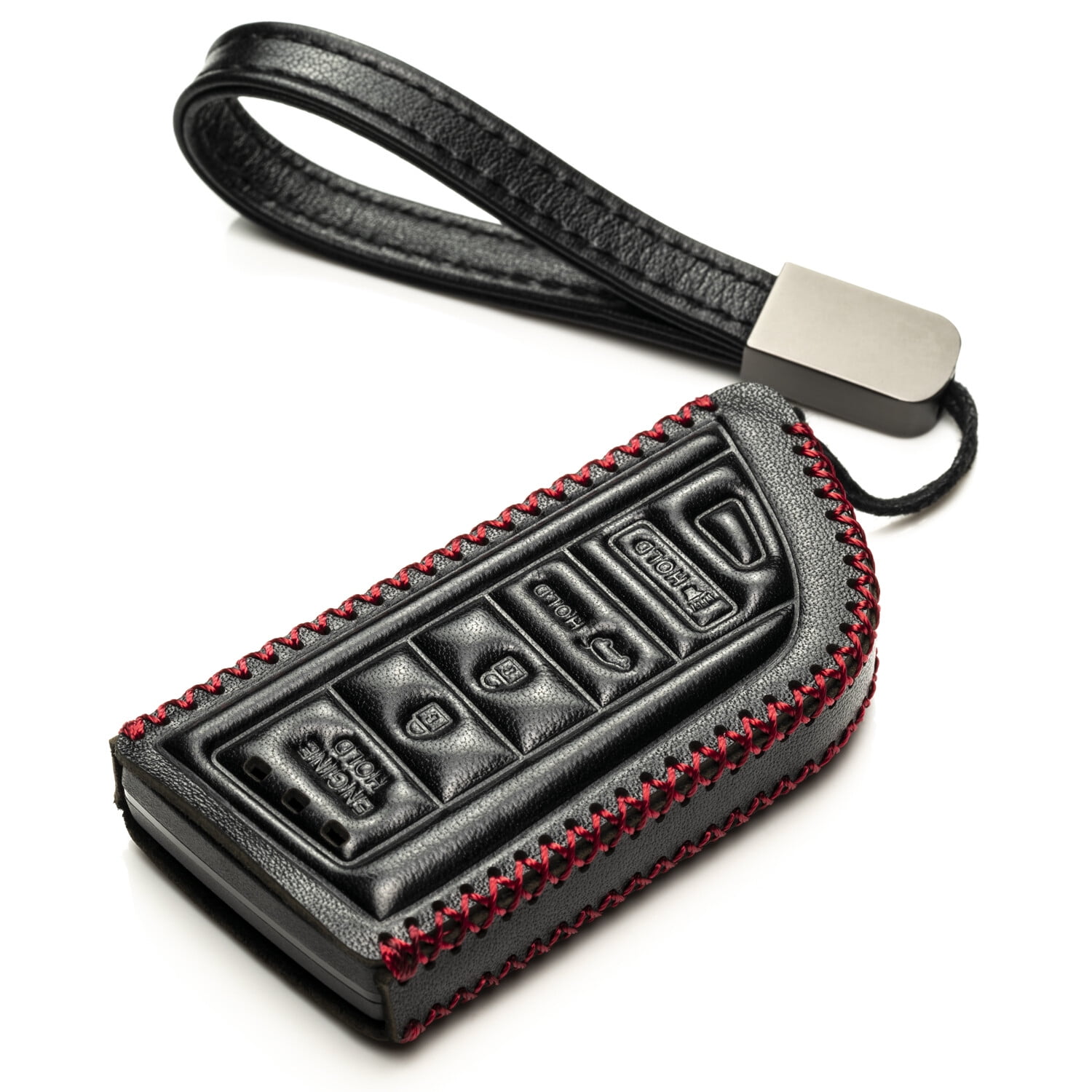 Vitodeco Genuine Leather Smart Key Fob Case with Leather Key Strap Compatible for Acura MDX Acura RDX 2022 2023 5 Button Black Red