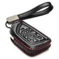 thumbnail image 1 of Vitodeco Genuine Leather Smart Key Fob Case with Leather Key Strap Compatible for Chevrolet Corvette (2020 - 2026 Models) - 6-Button, Black/Red, 1 of 6