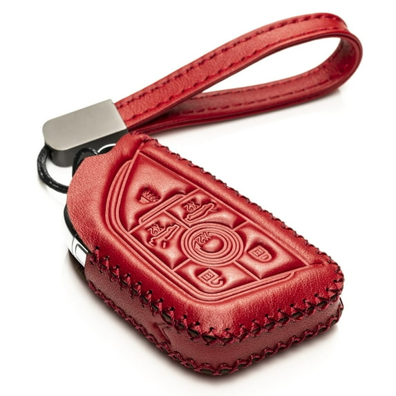 Vitodeco Genuine Leather Smart Key Fob Case with Leather Key Strap Compatible for Chevrolet Corvette (2020 - 2026 Models) - 6-Button, Red