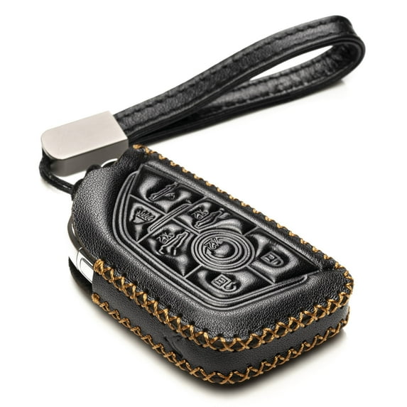 Vitodeco Genuine Leather Smart Key Fob Case with Leather Key Strap Compatible for Chevrolet Corvette (2020 - 2026 Models) - 7-Button, Black